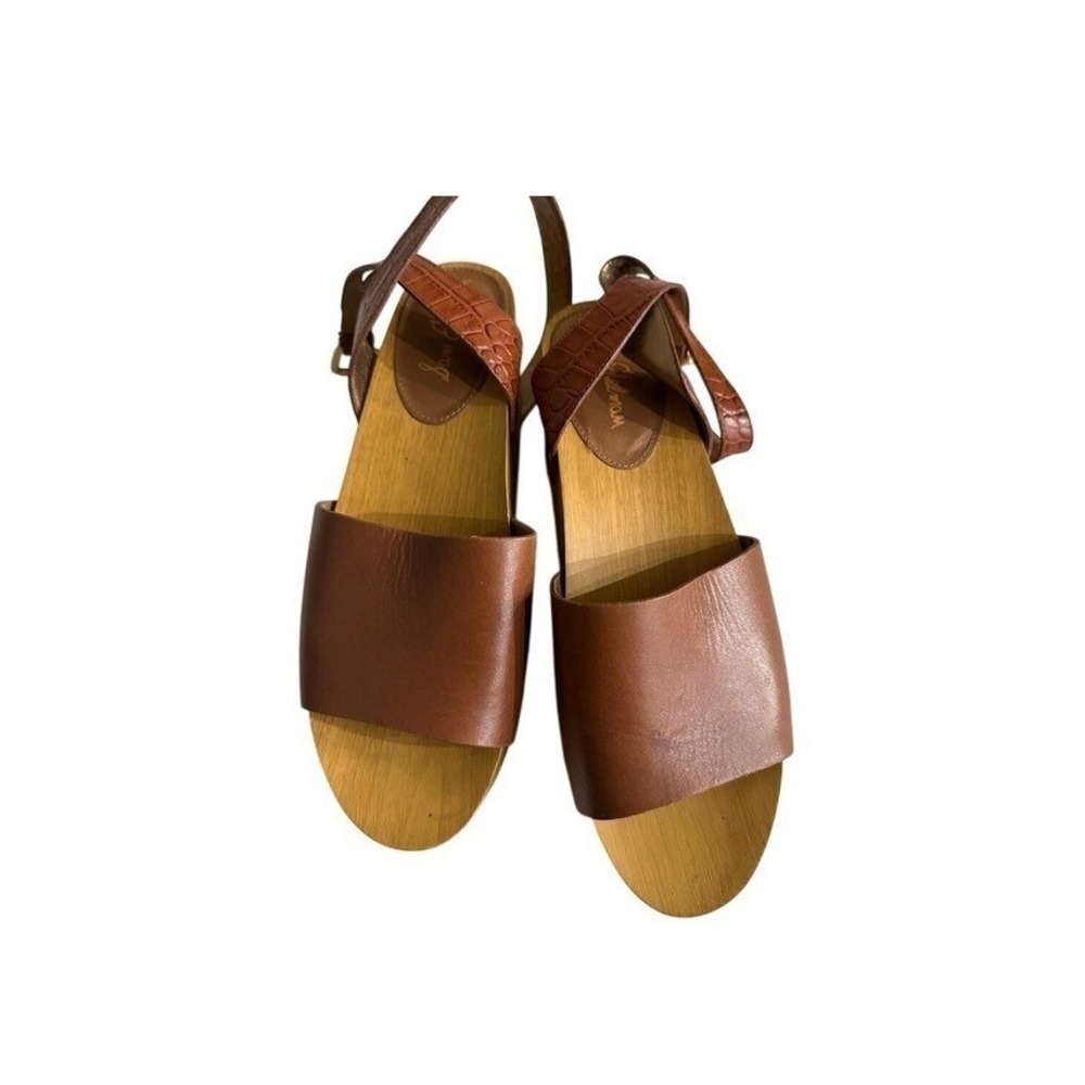Sam‎ Edelman Brown Leather Croc Slingback Wood Platform Clog Sandals Size 10